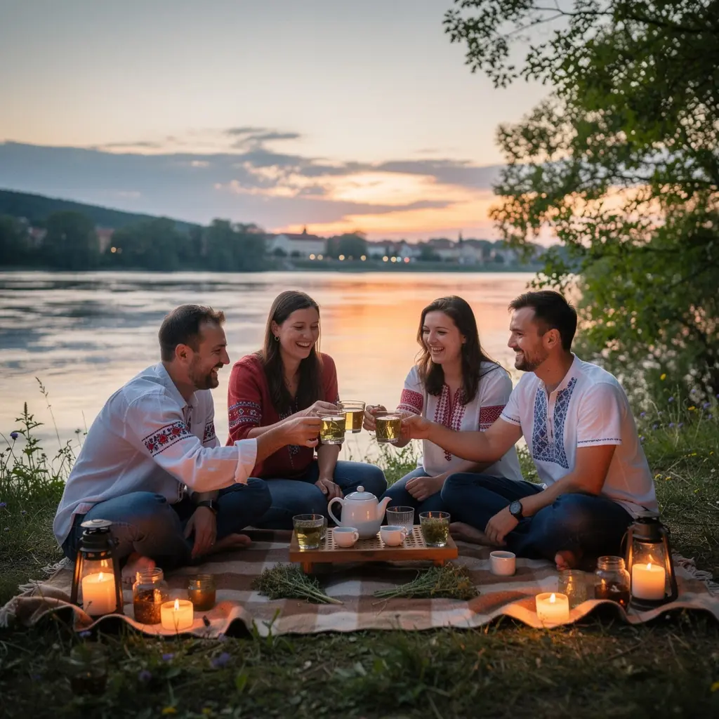 Nádherná slovenská príroda v pozadí počas čajového obradu.